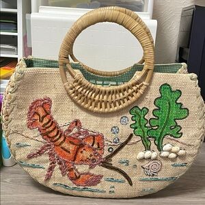 Vintage Paint the Lily Lobster Straw Bag